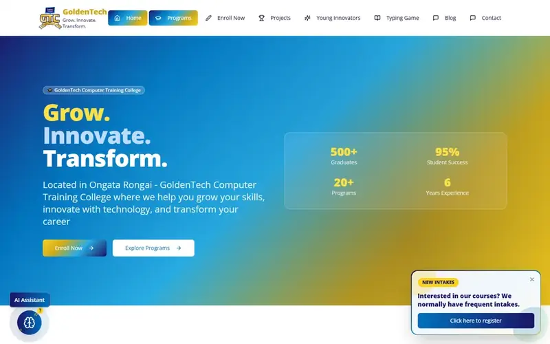 GoldenTech Computer Training College website