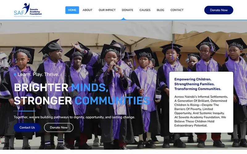 Soweto Academy Foundation website, built by Solfa Tech